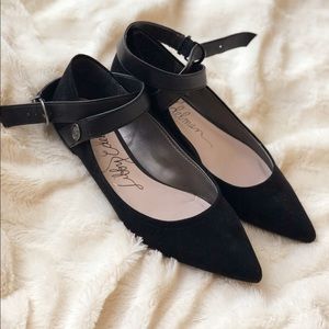 Black Pointy Flats w/ Leather Buckle Strap